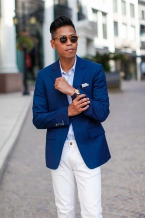 Blazers de hombre azul: tonos, estampados, elección, combinación.