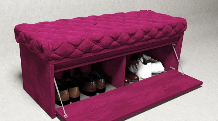 Ottoman with box for shoes in the hallway